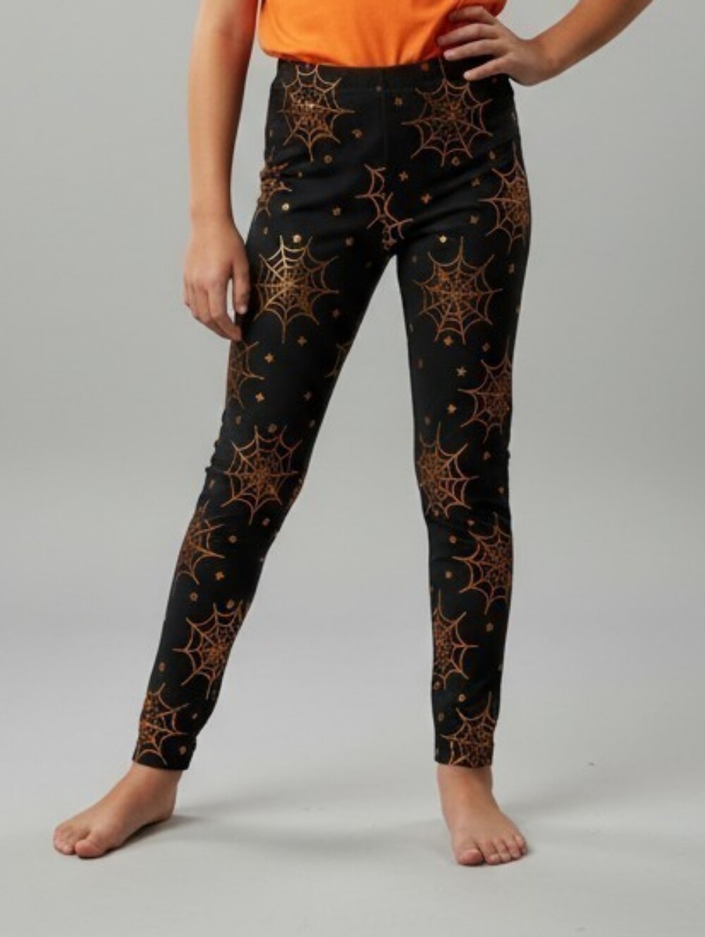 wonder nation Black Leggings with Orange Spiderweb and Moon Print